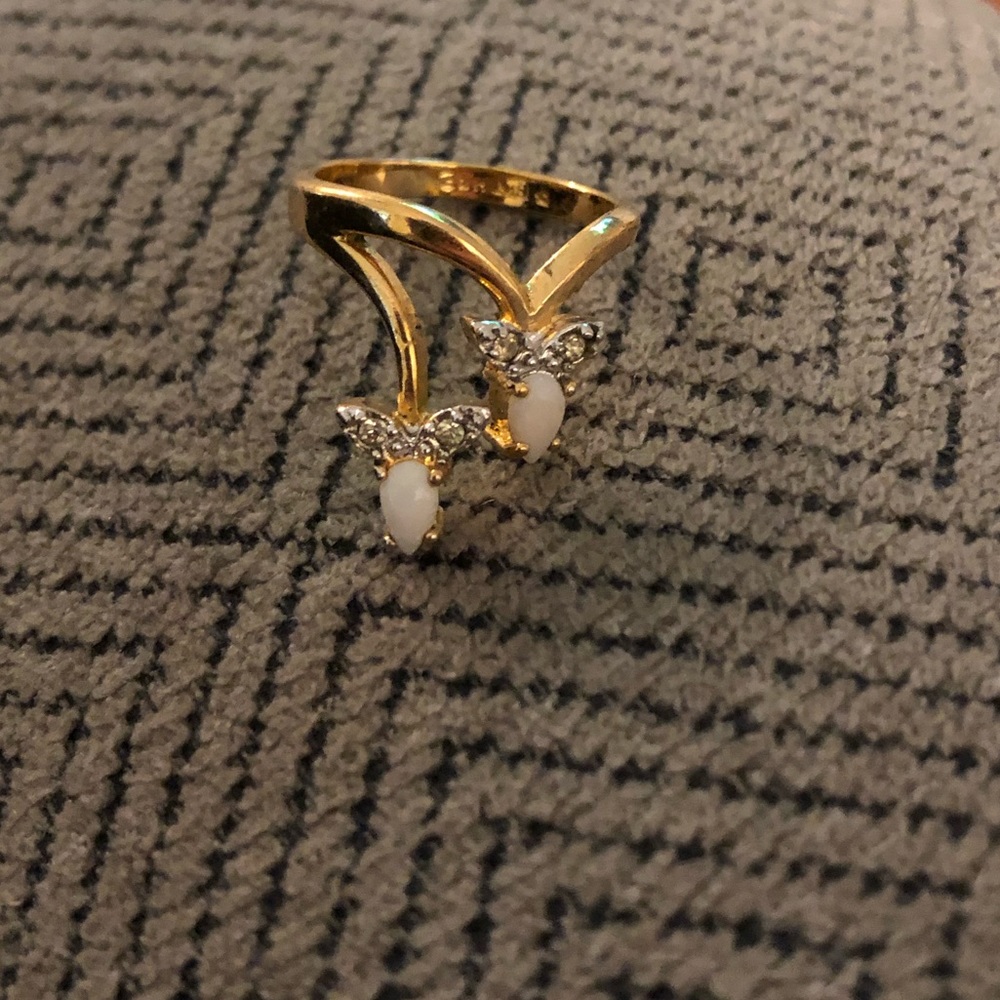 Gold Ring with 2 White Stones!